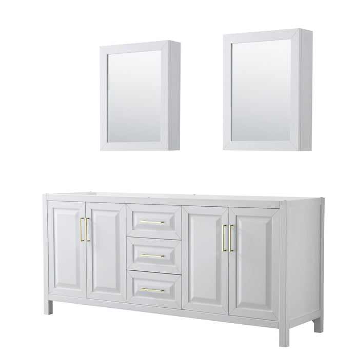 Wyndham Collection Vanity Wyndham Collection WCV252580DWGCXSXXMED Daria 80 Inch Double Bathroom Vanity in White, No Countertop, No Sink, Medicine Cabinets, Brushed Gold Trim