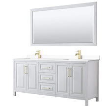 Load image into Gallery viewer, Wyndham Collection Vanity Wyndham Collection WCV252580DWGWCUNSM70 Daria 80 Inch Double Bathroom Vanity in White, White Cultured Marble Countertop, Undermount Square Sinks, 70 Inch Mirror, Brushed Gold Trim