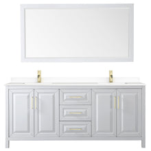 Load image into Gallery viewer, Wyndham Collection Vanity Wyndham Collection WCV252580DWGWCUNSM70 Daria 80 Inch Double Bathroom Vanity in White, White Cultured Marble Countertop, Undermount Square Sinks, 70 Inch Mirror, Brushed Gold Trim