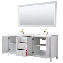 Load image into Gallery viewer, Wyndham Collection Vanity Wyndham Collection WCV252580DWGWCUNSM70 Daria 80 Inch Double Bathroom Vanity in White, White Cultured Marble Countertop, Undermount Square Sinks, 70 Inch Mirror, Brushed Gold Trim