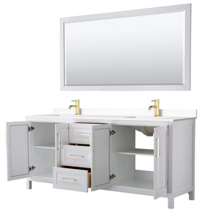 Wyndham Collection Vanity Wyndham Collection WCV252580DWGWCUNSM70 Daria 80 Inch Double Bathroom Vanity in White, White Cultured Marble Countertop, Undermount Square Sinks, 70 Inch Mirror, Brushed Gold Trim