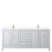 Load image into Gallery viewer, Wyndham Collection Vanity Wyndham Collection WCV252580DWGWCUNSMXX Daria 80 Inch Double Bathroom Vanity in White, White Cultured Marble Countertop, Undermount Square Sinks, Brushed Gold Trim