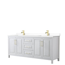 Load image into Gallery viewer, Wyndham Collection Vanity Wyndham Collection WCV252580DWGWCUNSMXX Daria 80 Inch Double Bathroom Vanity in White, White Cultured Marble Countertop, Undermount Square Sinks, Brushed Gold Trim