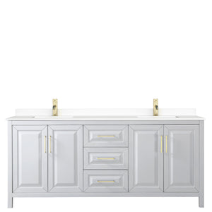 Wyndham Collection Vanity Wyndham Collection WCV252580DWGWCUNSMXX Daria 80 Inch Double Bathroom Vanity in White, White Cultured Marble Countertop, Undermount Square Sinks, Brushed Gold Trim