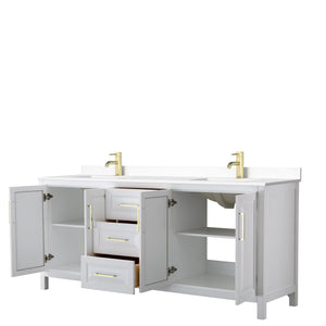 Wyndham Collection Vanity Wyndham Collection WCV252580DWGWCUNSMXX Daria 80 Inch Double Bathroom Vanity in White, White Cultured Marble Countertop, Undermount Square Sinks, Brushed Gold Trim