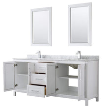 Load image into Gallery viewer, Wyndham Collection Vanity Wyndham Collection WCV252580DWHCMUNSM24 Daria 80 Inch Double Bathroom Vanity in White, White Carrara Marble Countertop, Undermount Square Sinks, and 24 Inch Mirrors