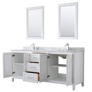 Wyndham Collection Vanity Wyndham Collection WCV252580DWHCMUNSM24 Daria 80 Inch Double Bathroom Vanity in White, White Carrara Marble Countertop, Undermount Square Sinks, and 24 Inch Mirrors