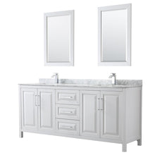 Load image into Gallery viewer, Wyndham Collection Vanity Wyndham Collection WCV252580DWHCMUNSM24 Daria 80 Inch Double Bathroom Vanity in White, White Carrara Marble Countertop, Undermount Square Sinks, and 24 Inch Mirrors