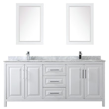 Load image into Gallery viewer, Wyndham Collection Vanity Wyndham Collection WCV252580DWHCMUNSM24 Daria 80 Inch Double Bathroom Vanity in White, White Carrara Marble Countertop, Undermount Square Sinks, and 24 Inch Mirrors