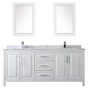 Wyndham Collection Vanity Wyndham Collection WCV252580DWHCMUNSM24 Daria 80 Inch Double Bathroom Vanity in White, White Carrara Marble Countertop, Undermount Square Sinks, and 24 Inch Mirrors