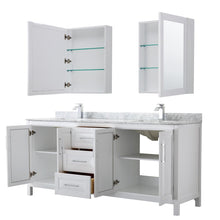 Load image into Gallery viewer, Wyndham Collection Vanity Wyndham Collection WCV252580DWHCMUNSMED Daria 80 Inch Double Bathroom Vanity in White, White Carrara Marble Countertop, Undermount Square Sinks, and Medicine Cabinets