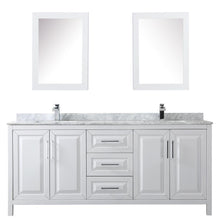 Load image into Gallery viewer, Wyndham Collection Vanity Wyndham Collection WCV252580DWHCMUNSMED Daria 80 Inch Double Bathroom Vanity in White, White Carrara Marble Countertop, Undermount Square Sinks, and Medicine Cabinets