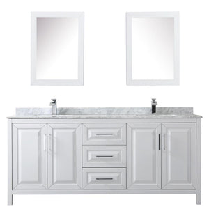 Wyndham Collection Vanity Wyndham Collection WCV252580DWHCMUNSMED Daria 80 Inch Double Bathroom Vanity in White, White Carrara Marble Countertop, Undermount Square Sinks, and Medicine Cabinets