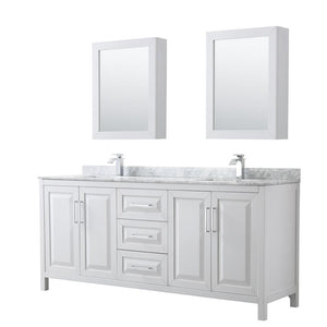 Wyndham Collection Vanity Wyndham Collection WCV252580DWHCMUNSMED Daria 80 Inch Double Bathroom Vanity in White, White Carrara Marble Countertop, Undermount Square Sinks, and Medicine Cabinets