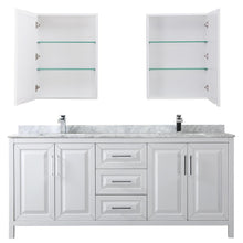 Load image into Gallery viewer, Wyndham Collection Vanity Wyndham Collection WCV252580DWHCMUNSMED Daria 80 Inch Double Bathroom Vanity in White, White Carrara Marble Countertop, Undermount Square Sinks, and Medicine Cabinets