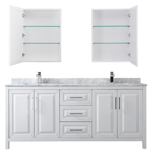 Wyndham Collection Vanity Wyndham Collection WCV252580DWHCMUNSMED Daria 80 Inch Double Bathroom Vanity in White, White Carrara Marble Countertop, Undermount Square Sinks, and Medicine Cabinets
