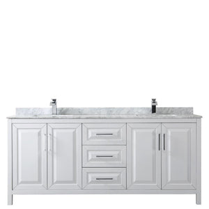 Wyndham Collection Vanity Wyndham Collection WCV252580DWHCMUNSMXX Daria 80 Inch Double Bathroom Vanity in White, White Carrara Marble Countertop, Undermount Square Sinks, and No Mirror