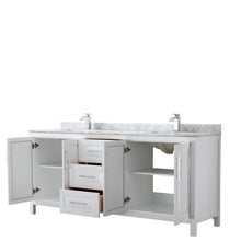 Load image into Gallery viewer, Wyndham Collection Vanity Wyndham Collection WCV252580DWHCMUNSMXX Daria 80 Inch Double Bathroom Vanity in White, White Carrara Marble Countertop, Undermount Square Sinks, and No Mirror