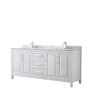 Wyndham Collection Vanity Wyndham Collection WCV252580DWHCMUNSMXX Daria 80 Inch Double Bathroom Vanity in White, White Carrara Marble Countertop, Undermount Square Sinks, and No Mirror
