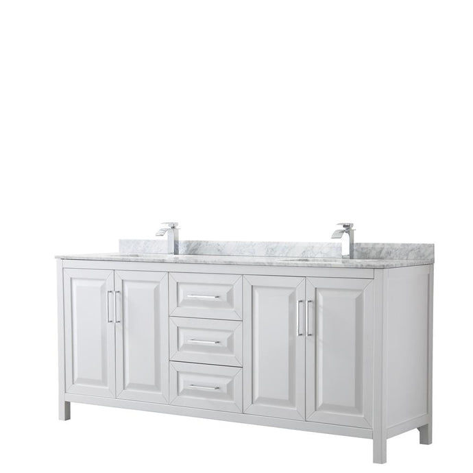 Wyndham Collection Vanity Wyndham Collection WCV252580DWHCMUNSMXX Daria 80 Inch Double Bathroom Vanity in White, White Carrara Marble Countertop, Undermount Square Sinks, and No Mirror