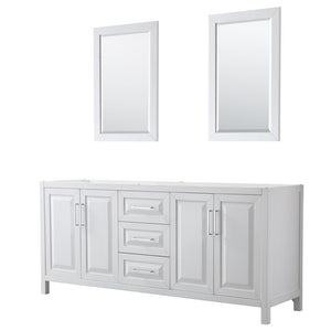 Wyndham Collection Vanity Wyndham Collection WCV252580DWHCXSXXM24 Daria 80 Inch Double Bathroom Vanity in White, No Countertop, No Sink, and 24 Inch Mirrors