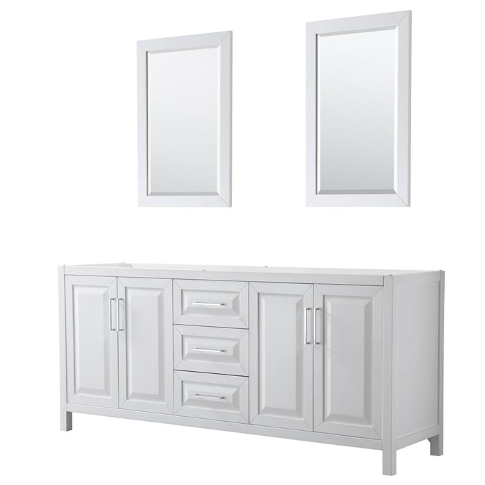 Wyndham Collection Vanity Wyndham Collection WCV252580DWHCXSXXM24 Daria 80 Inch Double Bathroom Vanity in White, No Countertop, No Sink, and 24 Inch Mirrors