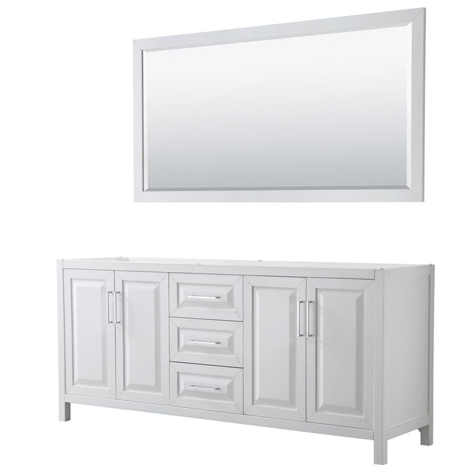 Wyndham Collection Vanity Wyndham Collection WCV252580DWHCXSXXM70 Daria 80 Inch Double Bathroom Vanity in White, No Countertop, No Sink, and 70 Inch Mirror