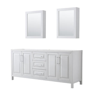 Wyndham Collection Vanity Wyndham Collection WCV252580DWHCXSXXMED Daria 80 Inch Double Bathroom Vanity in White, No Countertop, No Sink, and Medicine Cabinets