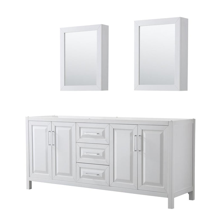 Wyndham Collection Vanity Wyndham Collection WCV252580DWHCXSXXMED Daria 80 Inch Double Bathroom Vanity in White, No Countertop, No Sink, and Medicine Cabinets
