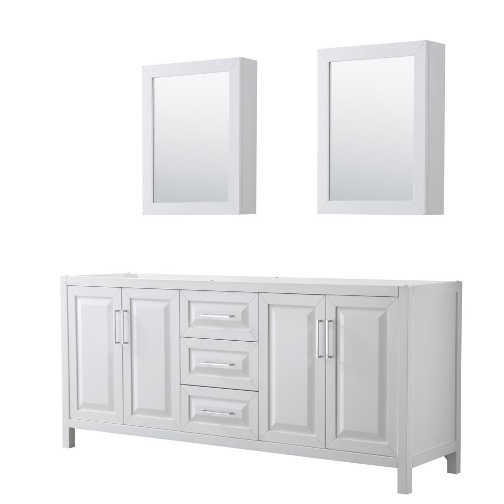 Wyndham Collection Vanity Wyndham Collection WCV252580DWHCXSXXMED Daria 80 Inch Double Bathroom Vanity in White, No Countertop, No Sink, and Medicine Cabinets