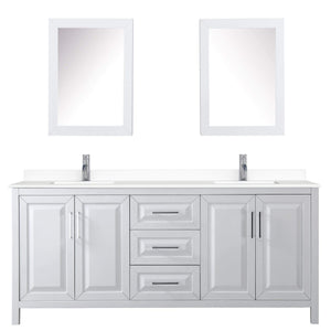 Wyndham Collection Vanity Wyndham Collection WCV252580DWHWCUNSMED Daria 80 Inch Double Bathroom Vanity in White, White Cultured Marble Countertop, Undermount Square Sinks, Medicine Cabinets