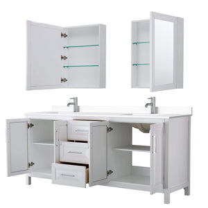 Wyndham Collection Vanity Wyndham Collection WCV252580DWHWCUNSMED Daria 80 Inch Double Bathroom Vanity in White, White Cultured Marble Countertop, Undermount Square Sinks, Medicine Cabinets