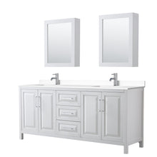 Load image into Gallery viewer, Wyndham Collection Vanity Wyndham Collection WCV252580DWHWCUNSMED Daria 80 Inch Double Bathroom Vanity in White, White Cultured Marble Countertop, Undermount Square Sinks, Medicine Cabinets