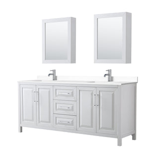 Wyndham Collection Vanity Wyndham Collection WCV252580DWHWCUNSMED Daria 80 Inch Double Bathroom Vanity in White, White Cultured Marble Countertop, Undermount Square Sinks, Medicine Cabinets