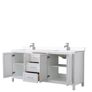 Wyndham Collection Vanity Wyndham Collection WCV252580DWHWCUNSMXX Daria 80 Inch Double Bathroom Vanity in White, White Cultured Marble Countertop, Undermount Square Sinks, No Mirror