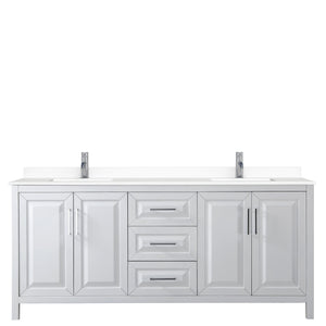 Wyndham Collection Vanity Wyndham Collection WCV252580DWHWCUNSMXX Daria 80 Inch Double Bathroom Vanity in White, White Cultured Marble Countertop, Undermount Square Sinks, No Mirror