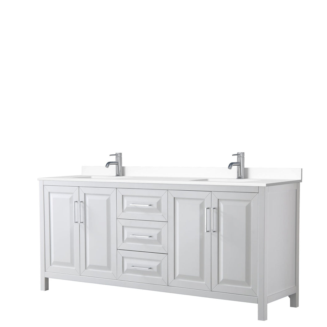 Wyndham Collection Vanity Wyndham Collection WCV252580DWHWCUNSMXX Daria 80 Inch Double Bathroom Vanity in White, White Cultured Marble Countertop, Undermount Square Sinks, No Mirror