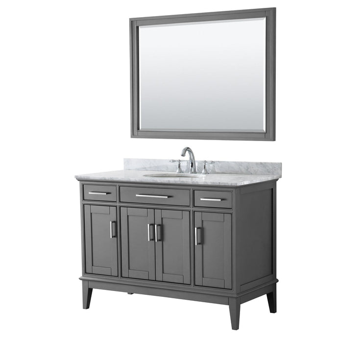 Wyndham Collection Vanity Wyndham Collection WCV303048SKGCMUNOM44 Margate 48 Inch Single Bathroom Vanity in Dark Gray, White Carrara Marble Countertop, Undermount Oval Sink, and 44 Inch Mirror