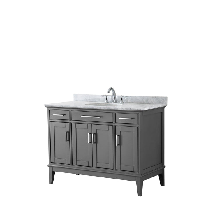Wyndham Collection Vanity Wyndham Collection WCV303048SKGCMUNOMXX Margate 48 Inch Single Bathroom Vanity in Dark Gray, White Carrara Marble Countertop, Undermount Oval Sink, and No Mirror