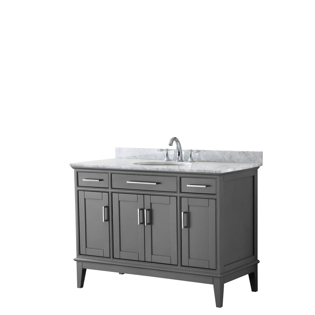 Wyndham Collection Vanity Wyndham Collection WCV303048SKGCMUNOMXX Margate 48 Inch Single Bathroom Vanity in Dark Gray, White Carrara Marble Countertop, Undermount Oval Sink, and No Mirror