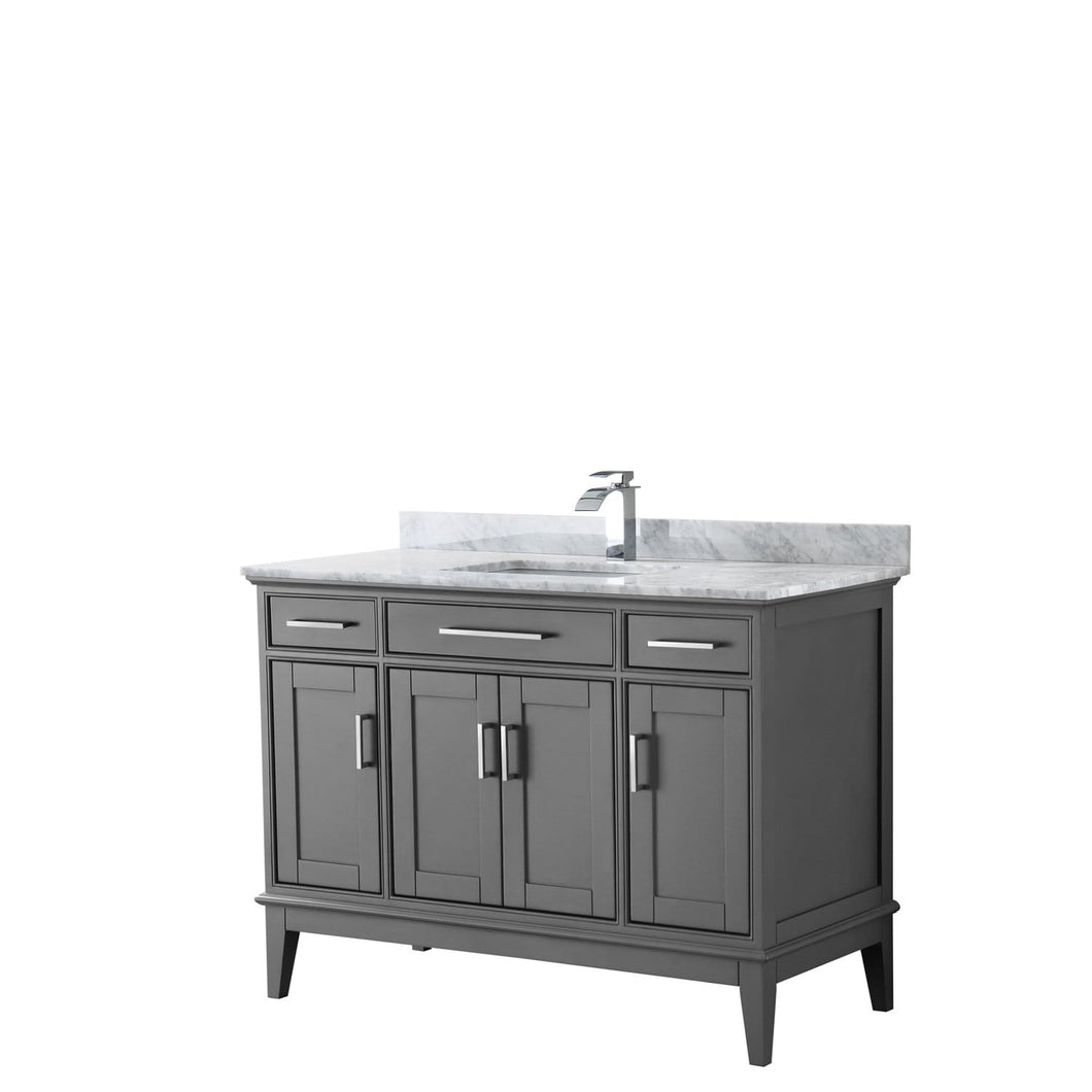 Wyndham Collection Vanity Wyndham Collection WCV303048SKGCMUNSMXX Margate 48 Inch Single Bathroom Vanity in Dark Gray, White Carrara Marble Countertop, Undermount Square Sink, and No Mirror