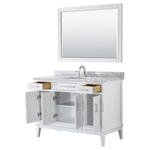 Load image into Gallery viewer, Wyndham Collection Vanity Wyndham Collection WCV303048SWHCMUNOM44 Margate 48 Inch Single Bathroom Vanity in White, White Carrara Marble Countertop, Undermount Oval Sink, and 44 Inch Mirror