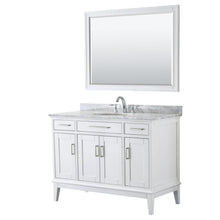 Load image into Gallery viewer, Wyndham Collection Vanity Wyndham Collection WCV303048SWHCMUNOM44 Margate 48 Inch Single Bathroom Vanity in White, White Carrara Marble Countertop, Undermount Oval Sink, and 44 Inch Mirror