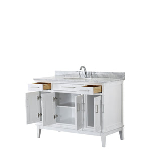 Wyndham Collection Vanity Wyndham Collection WCV303048SWHCMUNOMXX Margate 48 Inch Single Bathroom Vanity in White, White Carrara Marble Countertop, Undermount Oval Sink, and No Mirror