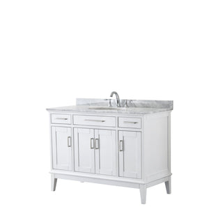 Wyndham Collection Vanity Wyndham Collection WCV303048SWHCMUNOMXX Margate 48 Inch Single Bathroom Vanity in White, White Carrara Marble Countertop, Undermount Oval Sink, and No Mirror