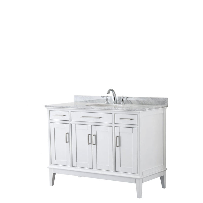 Wyndham Collection Vanity Wyndham Collection WCV303048SWHCMUNOMXX Margate 48 Inch Single Bathroom Vanity in White, White Carrara Marble Countertop, Undermount Oval Sink, and No Mirror