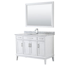 Load image into Gallery viewer, Wyndham Collection Vanity Wyndham Collection WCV303048SWHCMUNSM44 Margate 48 Inch Single Bathroom Vanity in White, White Carrara Marble Countertop, Undermount Square Sink, and 44 Inch Mirror