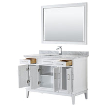 Load image into Gallery viewer, Wyndham Collection Vanity Wyndham Collection WCV303048SWHCMUNSM44 Margate 48 Inch Single Bathroom Vanity in White, White Carrara Marble Countertop, Undermount Square Sink, and 44 Inch Mirror
