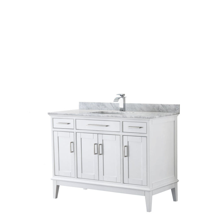 Wyndham Collection Vanity Wyndham Collection WCV303048SWHCMUNSMXX Margate 48 Inch Single Bathroom Vanity in White, White Carrara Marble Countertop, Undermount Square Sink, and No Mirror