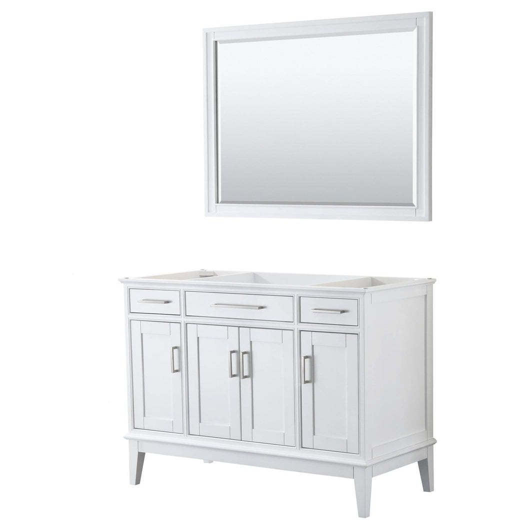 Wyndham Collection Vanity Wyndham Collection WCV303048SWHCXSXXM44 Margate 48 Inch Single Bathroom Vanity in White, No Countertop, No Sink, and 44 Inch Mirror
